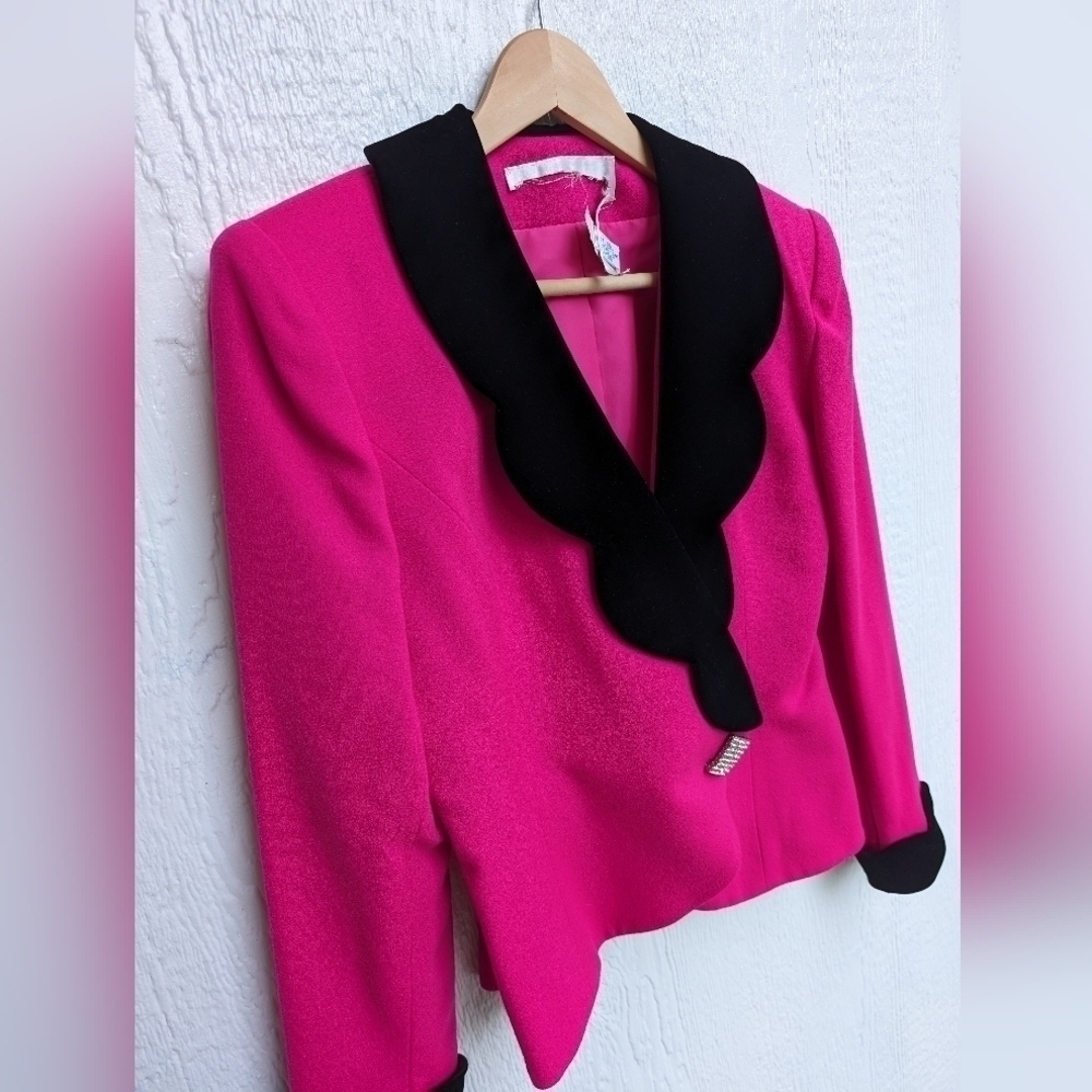 Vintage Union Made Label Barbiecore Magenta Pink Velvet Trim Rhinestone Blazer 6 - Picture 2 of 10